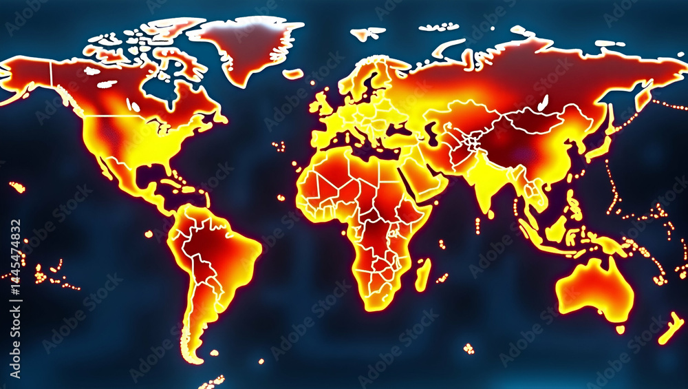 Poster digital heat map comparing rising temperature anomalies over decades displayed on global world map b