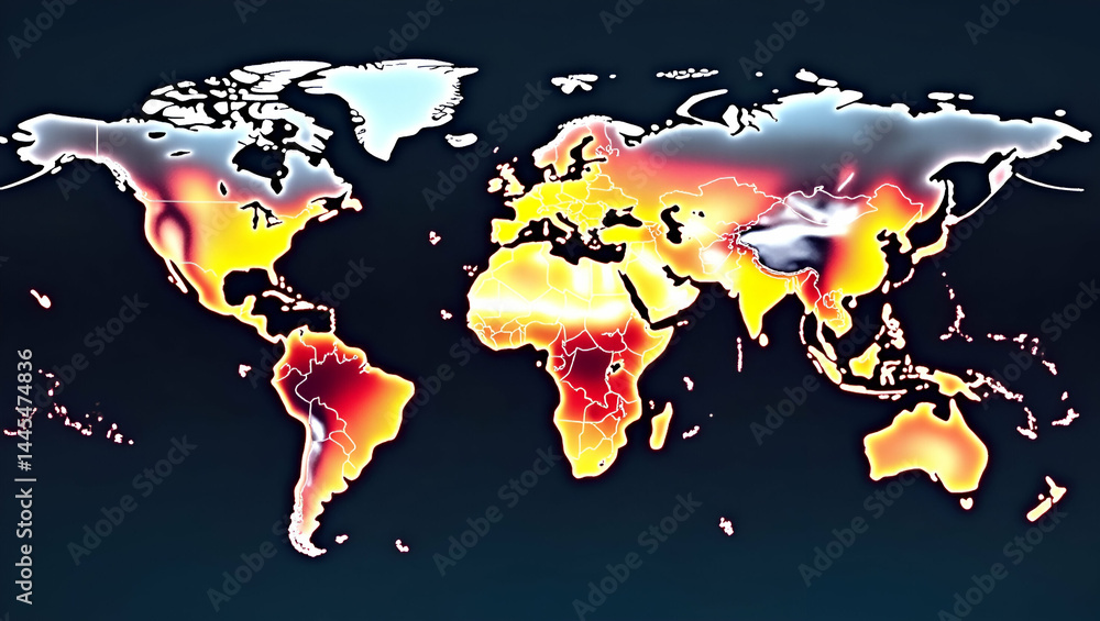 Poster global temperature anomalies heat map: decade comparison of rising trends with space for text