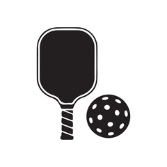 Silhouette of Pickleball Paddle and Ball Symbol for Sports Equipment