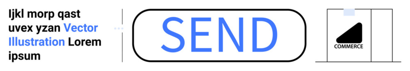 Send button featuring bold text, placeholder text block, and a minimalist commerce icon. Ideal for communication, user interface, email design, branding, technology, navigation simple landing page