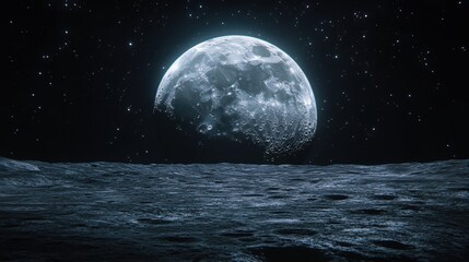 Stunning earthrise from lunar surface under starry night sky