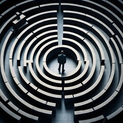 Businessman Facing a Labyrinth of Challenges