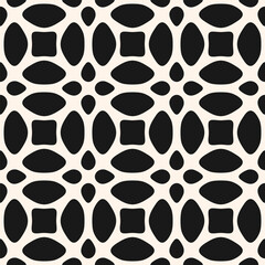 Vector black and white floral ornament. Abstract geometric seamless pattern with flower silhouettes, leaves. Simple elegant background in oriental style.  Repeated ornamental texture. All-over design
