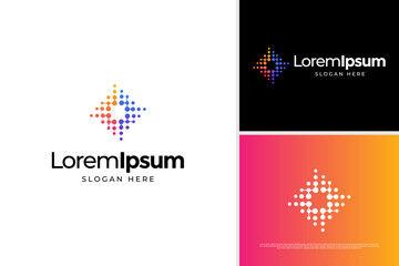 Obraz premium Pixel stars technology logo illustration design template