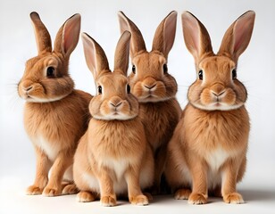 Fototapeta premium Four Adorable Brown Rabbits Sitting Together