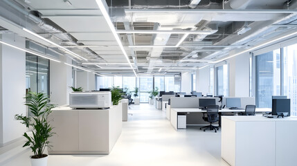 Fototapeta premium Minimalist office ceiling showcasing air