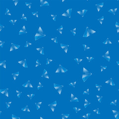 Vector crystal diamond seamless pattern on blue background. Glass transparent prism backdrop. Mineral random triangle pyramid set.
