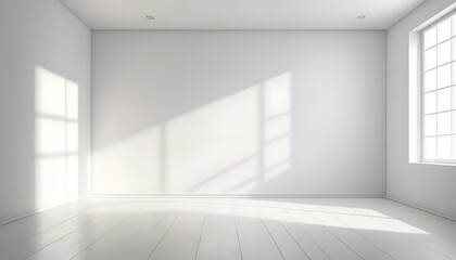 Fototapeta premium Empty White Room with Sunlight Streaming Through Window