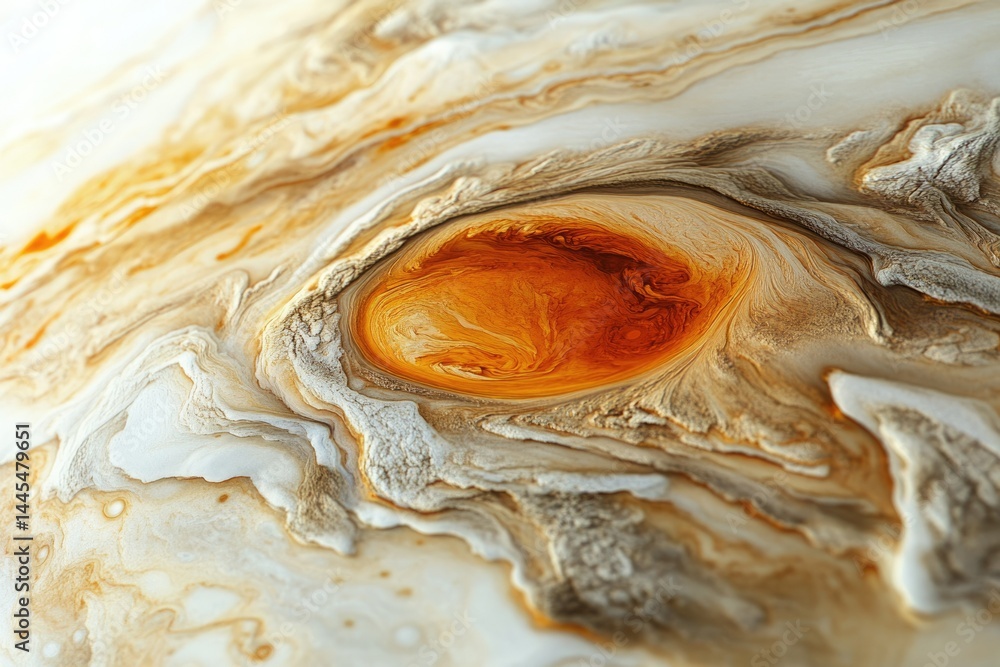 Poster abstract swirling pattern with orange center resembling a planetary surface or cosmic nebula.