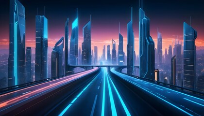 Fototapeta premium Futuristic Cityscape at Sunset