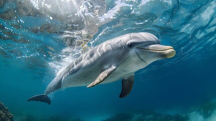 Obraz premium motion Lone dolphin caught mid air with expressive