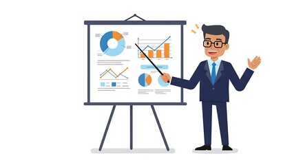 Fototapeta premium Businessman Giving a Presentation with Charts and Graphs