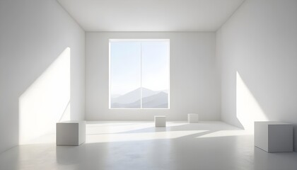 Fototapeta premium Minimalist White Room with Mountain View