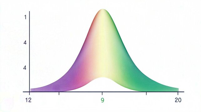 Statistical Distribution and Probability Density Function: Bell Curve Data Visualization with Color Gradient - Normal Distribution and Analytical Graph Illustration 