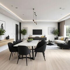 Fototapeta premium Modern Open Plan Living Room and Dining Area