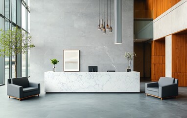 Modern, spacious lobby reception area