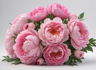 Fototapeta premium Luxurious pink peony and rose bouquet, isolated on white, fresh, roses