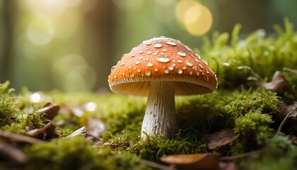 Dew-Kissed Toadstool in Mossy Forest