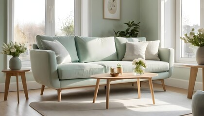 Modern Mint Green Sofa in Sunny Living Room