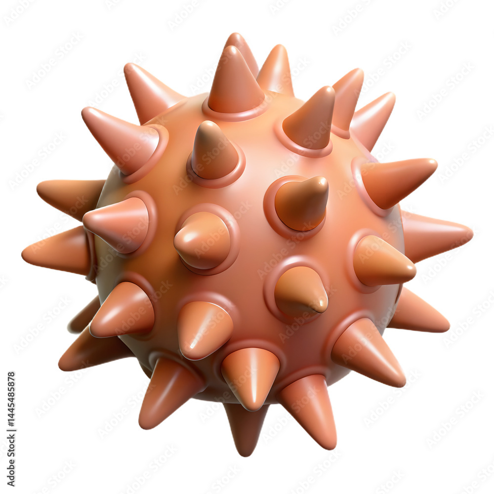 Poster intricate 3d render of a spiky orange sphere, isolated against a simple dark teal background. the ob