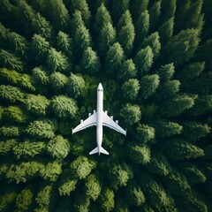 Airplane Over Lush Forest