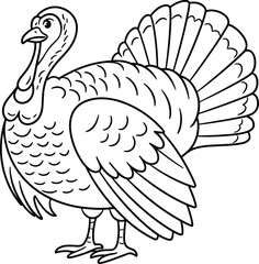 Thanksgiving Turkey Line Art Vector – Festive Holiday Bird Illustration