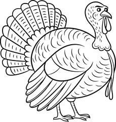 Thanksgiving Turkey Outline Vector – Festive Hand-Drawn Bird Line Art Illustration