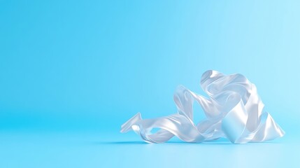 Abstract, flowing white ribbon against a light blue background