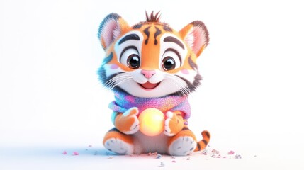 Cute cartoon tiger holding a ball