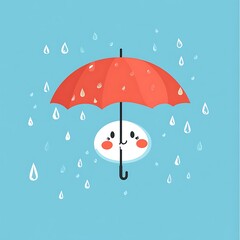 Raindrop character with umbrella, rainy season vector