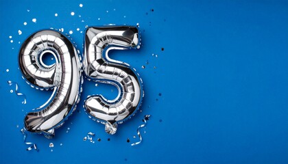Banner with number 95 balloons on dark blue background with copy space.