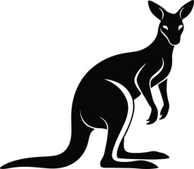 silhouette of a kangaroo with joey on white background