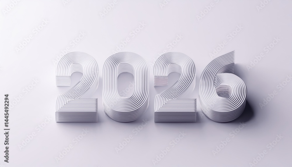 Poster modern 2026 white layered typography design for web banners, print media, branding, minimal new year