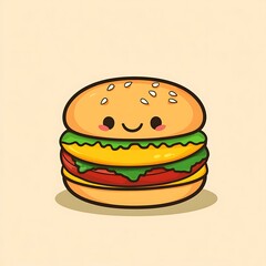 Hamburger with smiling face, cartoon vector
