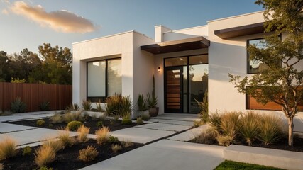 Contemporary two story minimalist modern home facade showcasing innovative architectural design and modern living spaces with natural light
