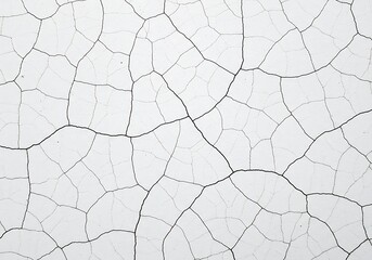 A close up of a white cracked surface showing a pattern of irregular lines and shapes on the ground
