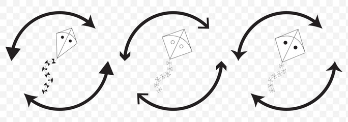 Kite icon Black and white outline vector. kite icon flat vector icon on Transparent Background. EPS 10.