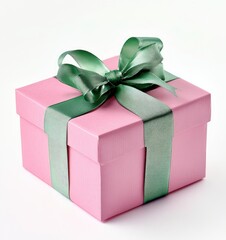 Obraz premium Pink Gift Box with Green Ribbon