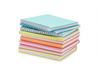 Stack of colorful notebooks isolated on white background