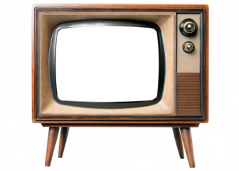 Retro wooden frame screen cutout and vintage wooden TV box isolated on a white background png , ai generated