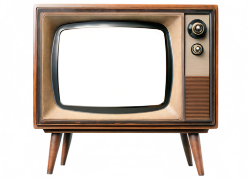 Retro wooden frame screen cutout and vintage wooden TV box isolated on a white background png , ai generated