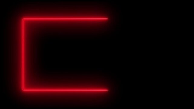 Animation of rectangle glowing neon frame background. Neon abstract rectangle shape line animation. Red neon rectangle