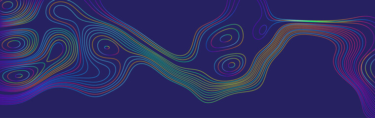 Vector Illustration Background Featuring Colorful Abstract Contour Lines on a Deep Blue Background in a Fluid Design Composition