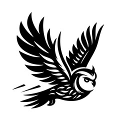 Obraz premium Majestic Owl in Flight: Black and White Vector Art
