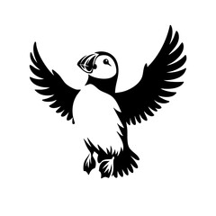 Obraz premium Majestic Puffin in Flight: A Stunning Black and White Illustration