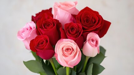 Obraz premium Beautiful Arrangement of Red and Pink Roses in a Bouquet Display