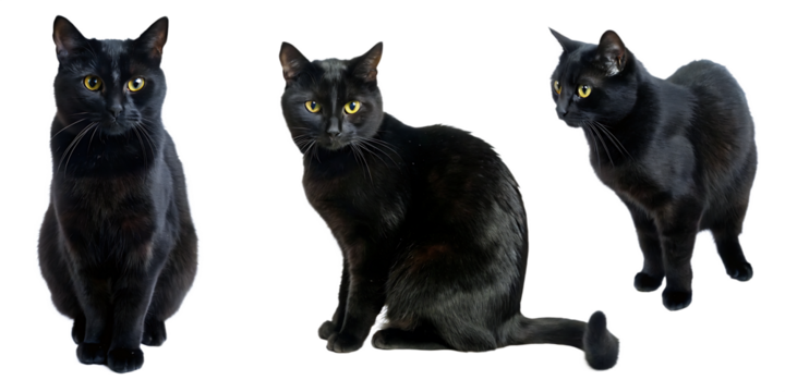 Black cat  cut out element set isolated on white background PNG
