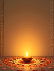 Delicate traditional diwali oil lamps illuminate the bottom edge of the frame, surrounded