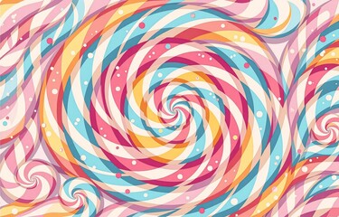 A vibrant, swirling pattern of colorful candy swirls.  Sweet pastel tones and speckled details create a cheerful, playful design perfect for backgrounds or textiles.