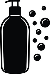 vector bottle of shampoo and bubbles on white background